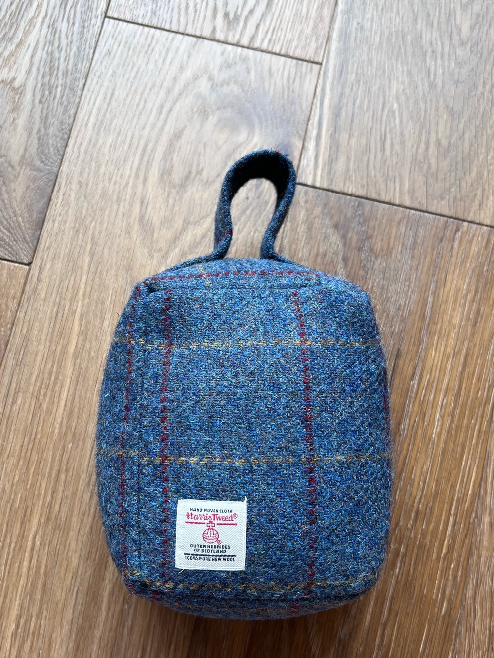 Harris Tweed Cube Door Stopper Blue Ocean Spray Huntsman Check Fabric